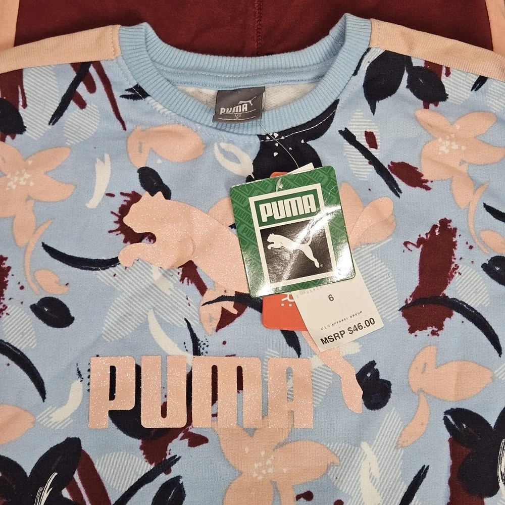 Puma Track Suit Girls Sz 6 Two Piece Outfit Set Pink Blue Glitter Spellout‎